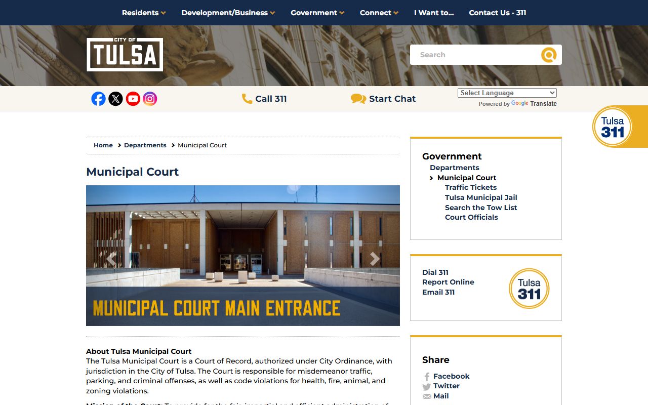Tulsa Municipal Court resource page for Tulsa court records