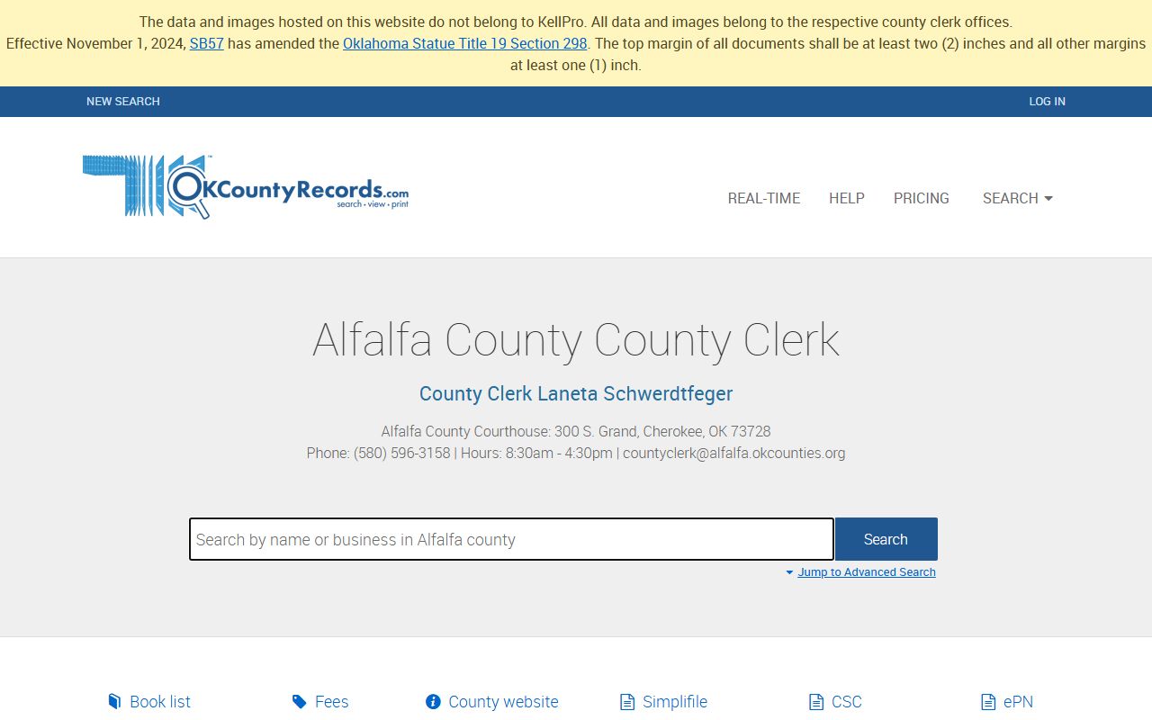 Alfalfa County land records search