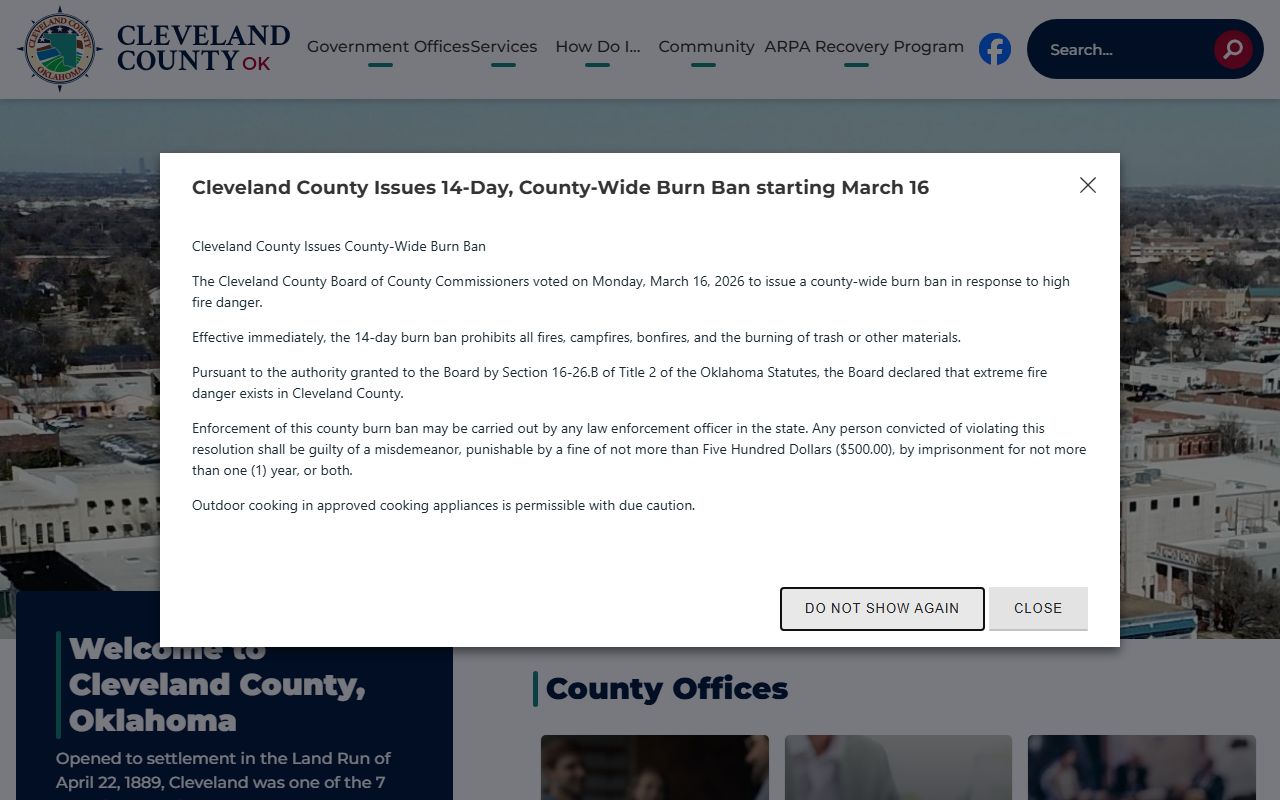 Cleveland County official website for court records