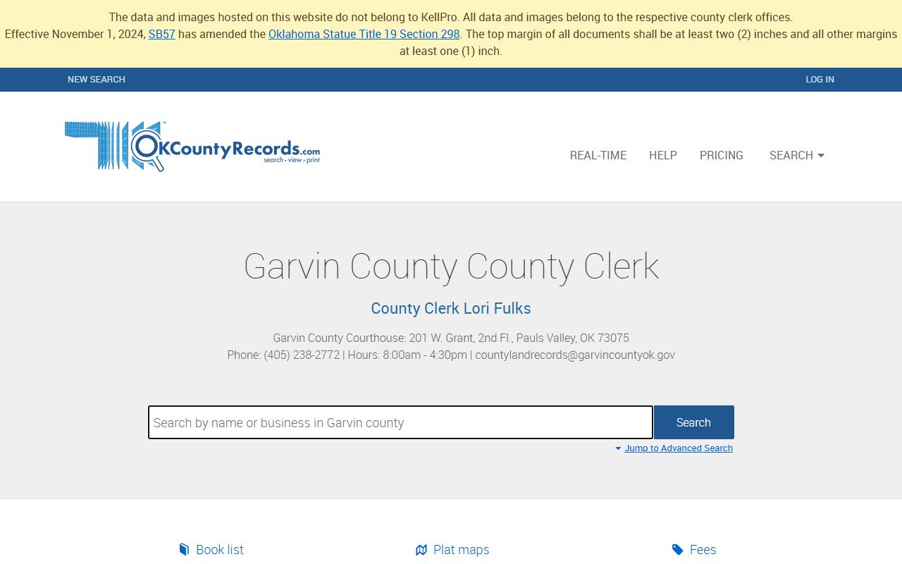 Garvin County land records search for court records