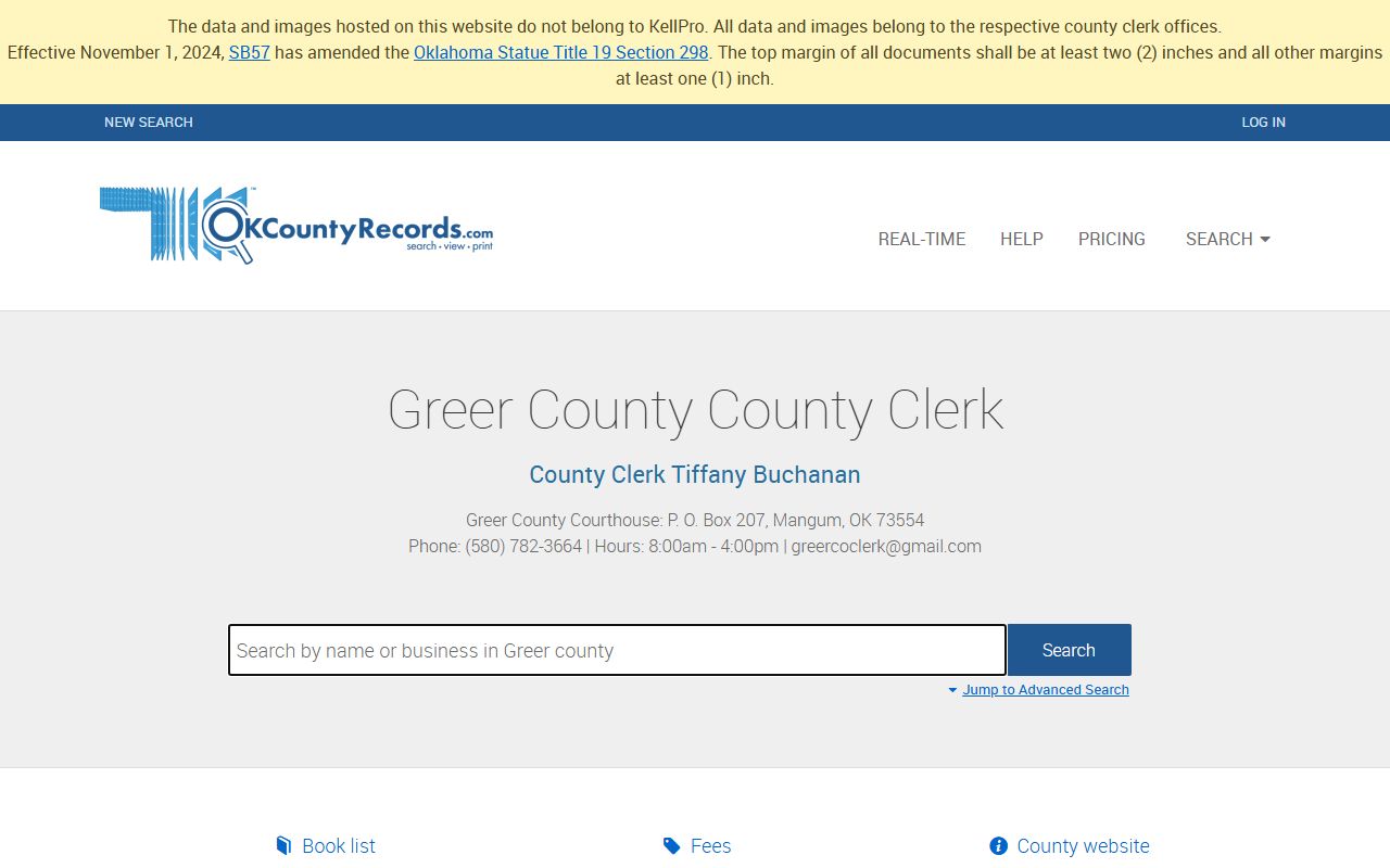 Greer County land records search for court records