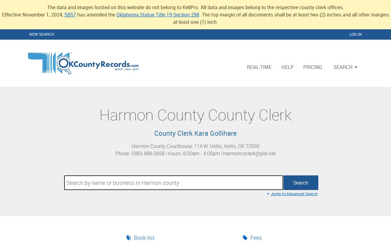 Harmon County land records search for court records