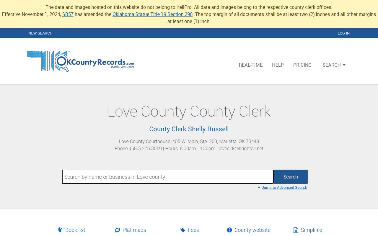 Love County land records search for court records