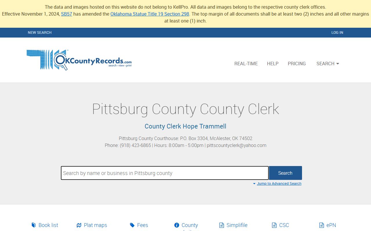 Pittsburg County land records search for court records