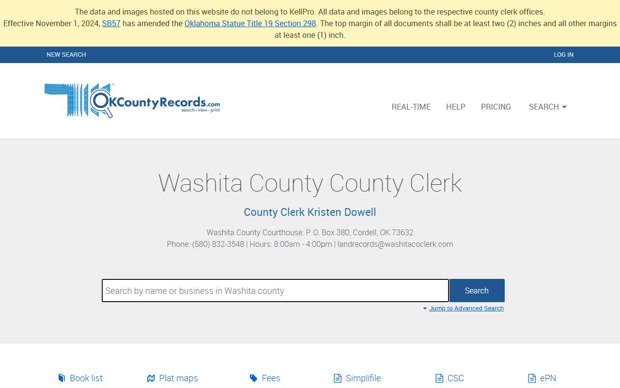Washita County land records search for court records