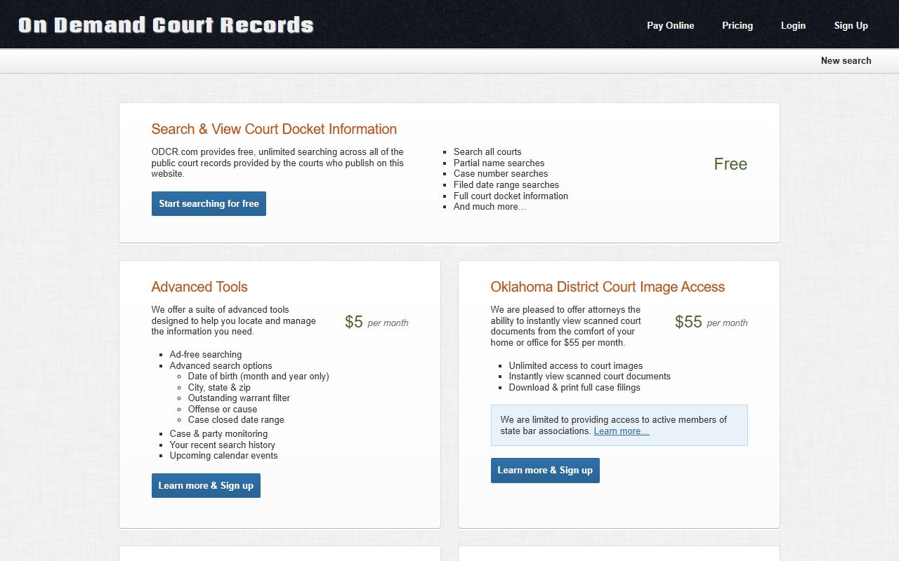 ODCR pricing for Oklahoma court records image access
