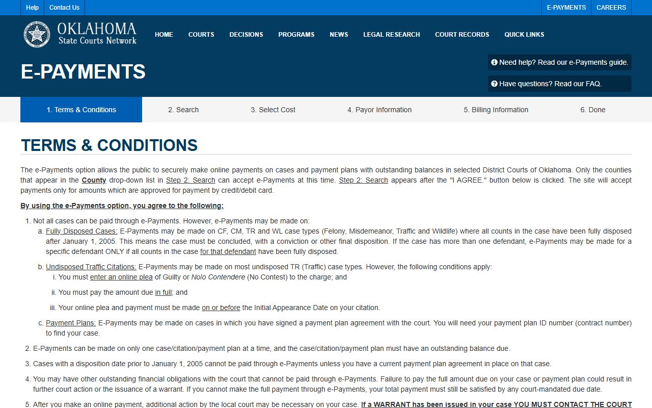 Oklahoma court records OSCN e-payments system