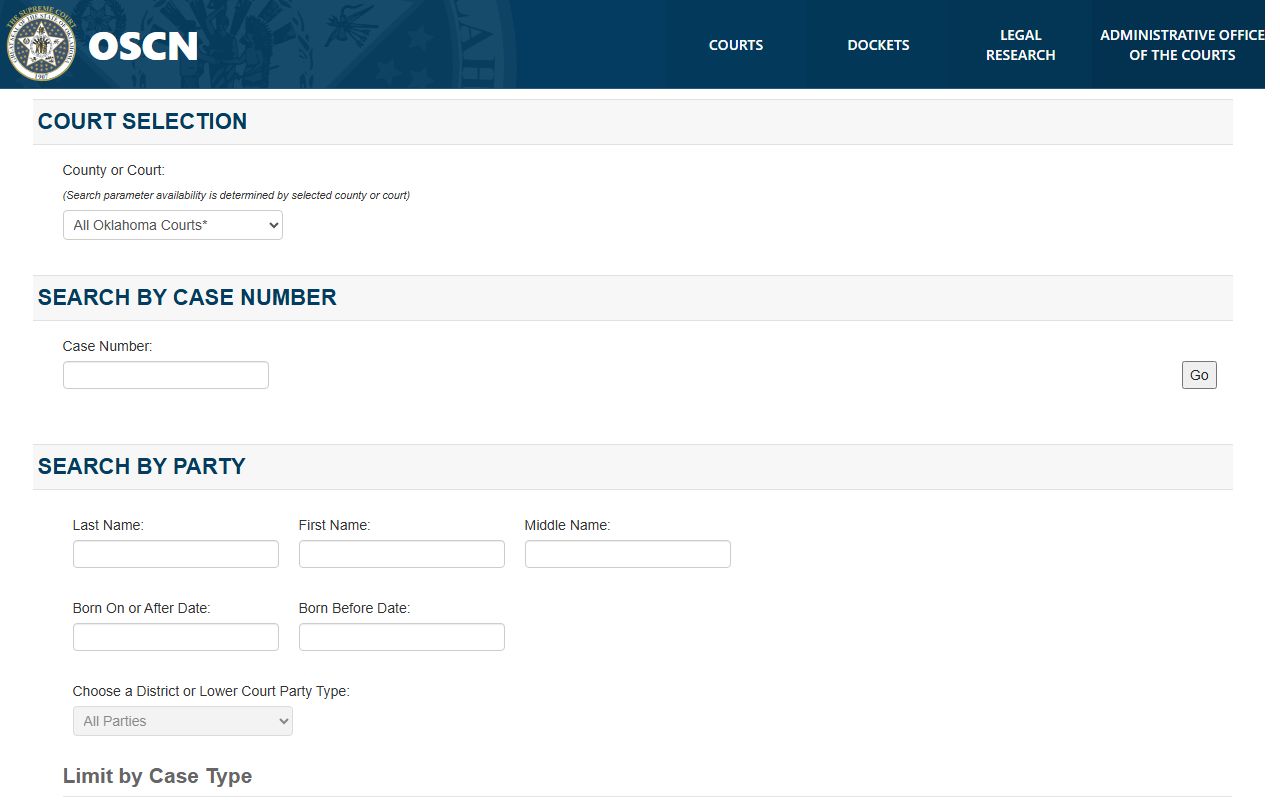 Oklahoma court records OSCN search portal